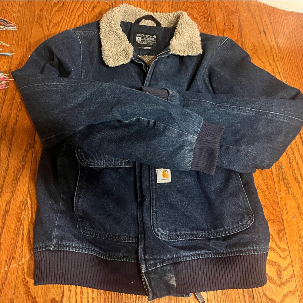 Carhartt Women's Relaxed Fit Denim Sherpa-Lined Jacket blue size M